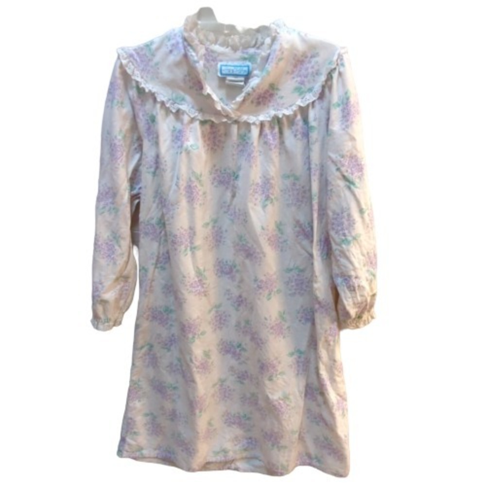 Lanz of Salzburg 40" Flannel Nightgown purple flowers XS or S CHECK MEASUREMENTS